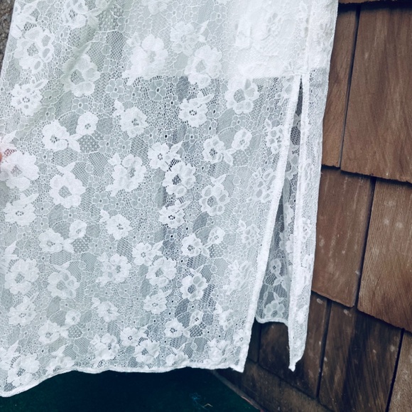 Open Edit Sheer Lace Long Sleeve Maxi Ivory Dress - Picture 8 of 16